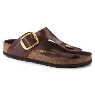 Gizeh Big Buckle Cuir naturel verni brillant chocolat
