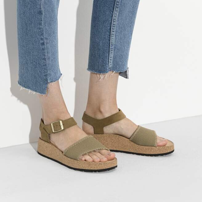Glenda Cuir suédé et textile Kaki délavé Glenda Cuir suédé et textile Kaki délavé